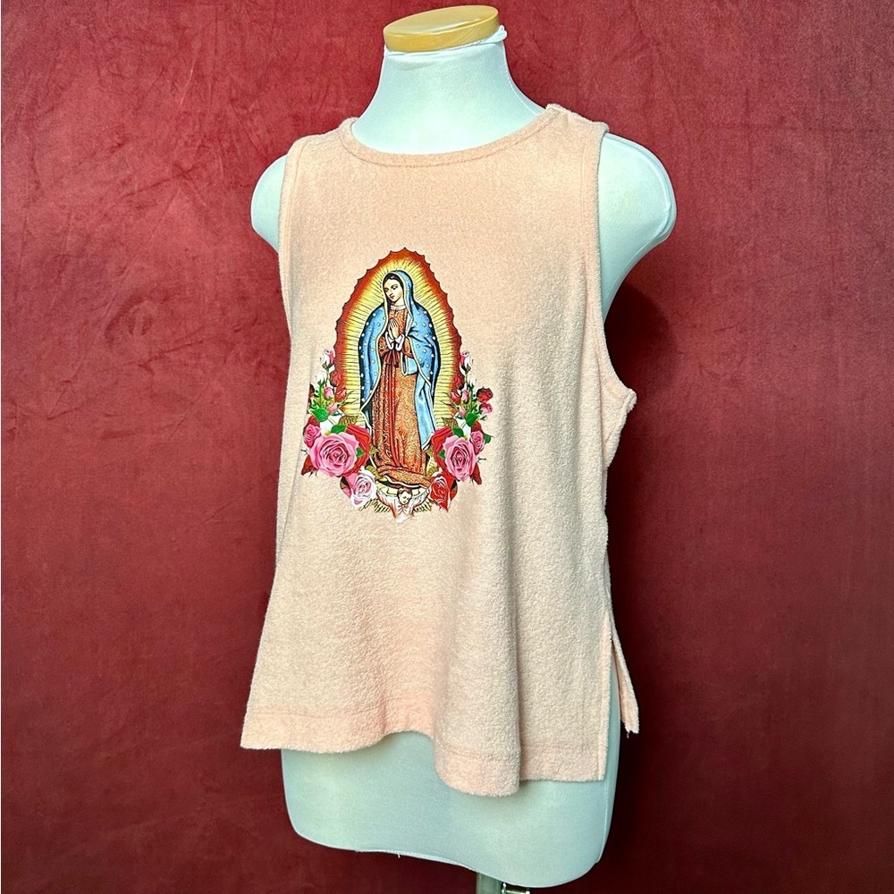 Upcycled vintage inspired Virgin Mary Virgen De Guadalupe Velour Tank Top